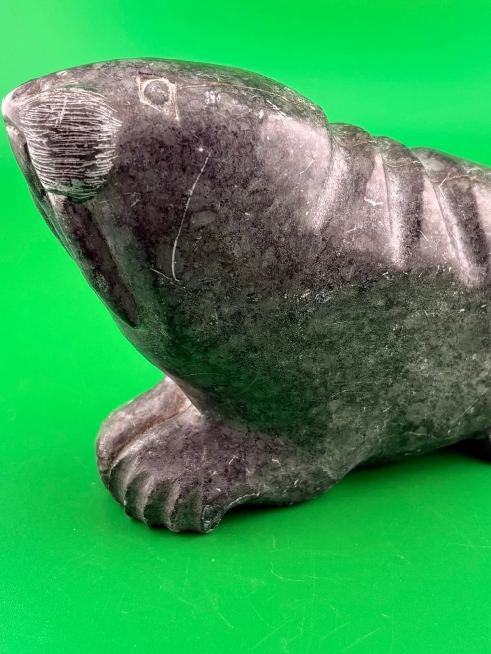 Vintage Canadian Inuit Hand-Carved Soapstone Walrus Sculpture Numbered & Labeled
